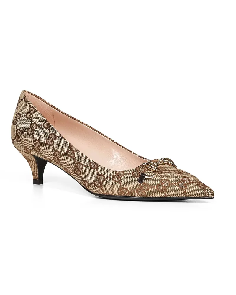 Gucci Women's Beige And Dark Brown Gg Canvas Pumps Polyester High Heel Shoes Beige