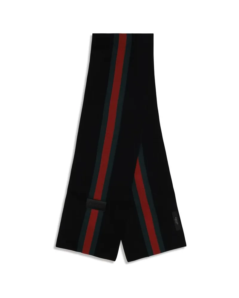 Gucci Web Stripe Wool Scarf — Black Black