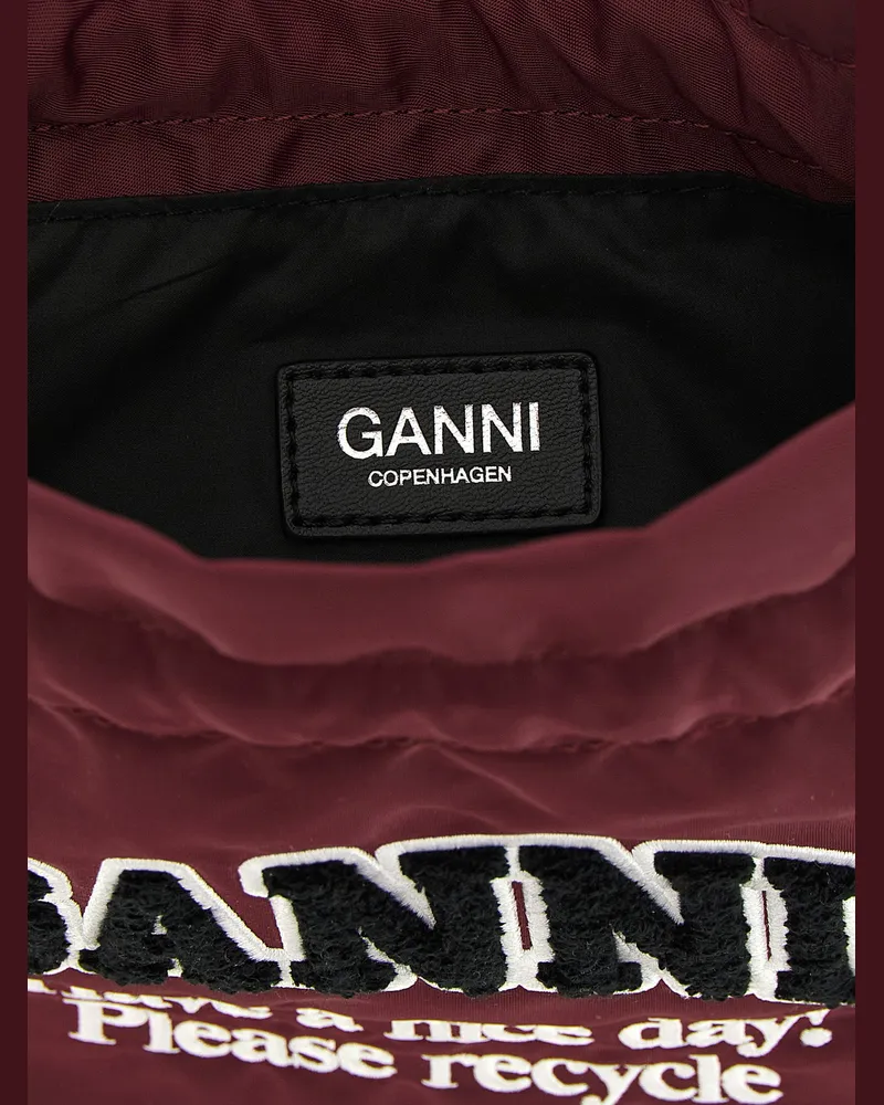 Ganni Logo-Embroidered Bucket Bag — Burgundy Burgundy