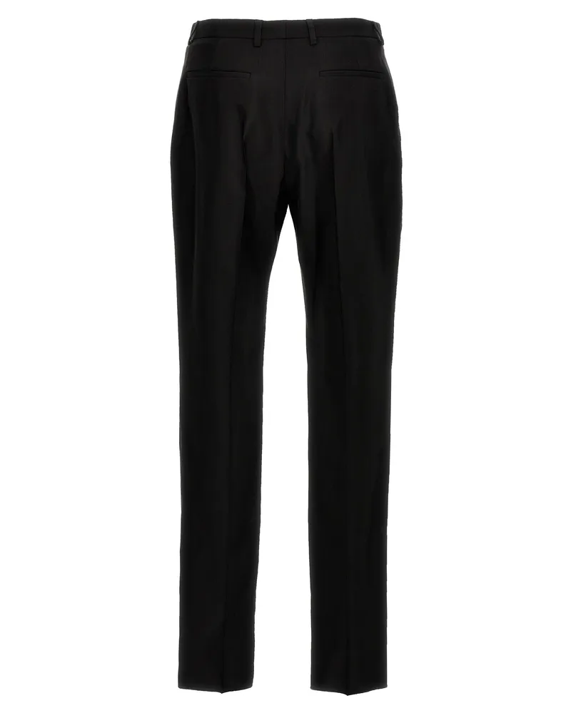 Saint Laurent High-Waisted Faille Wool Blend Trousers — Black Black