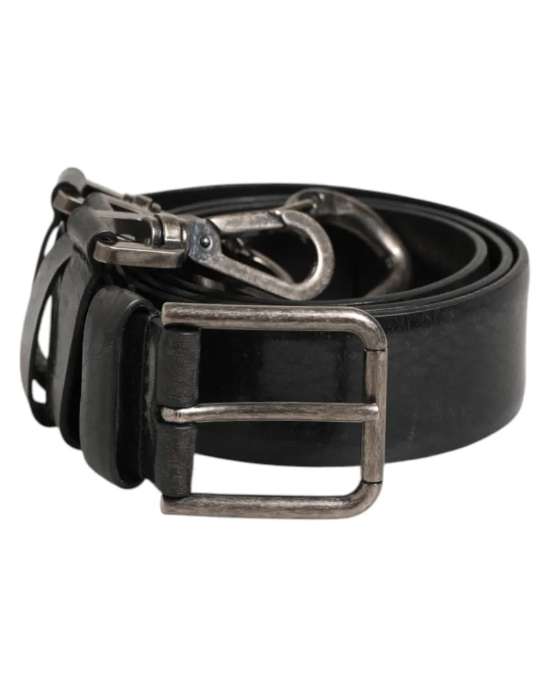 Dolce & Gabbana Men's Black Key Ring Clip Attachments Buckle Belt Horse Black
