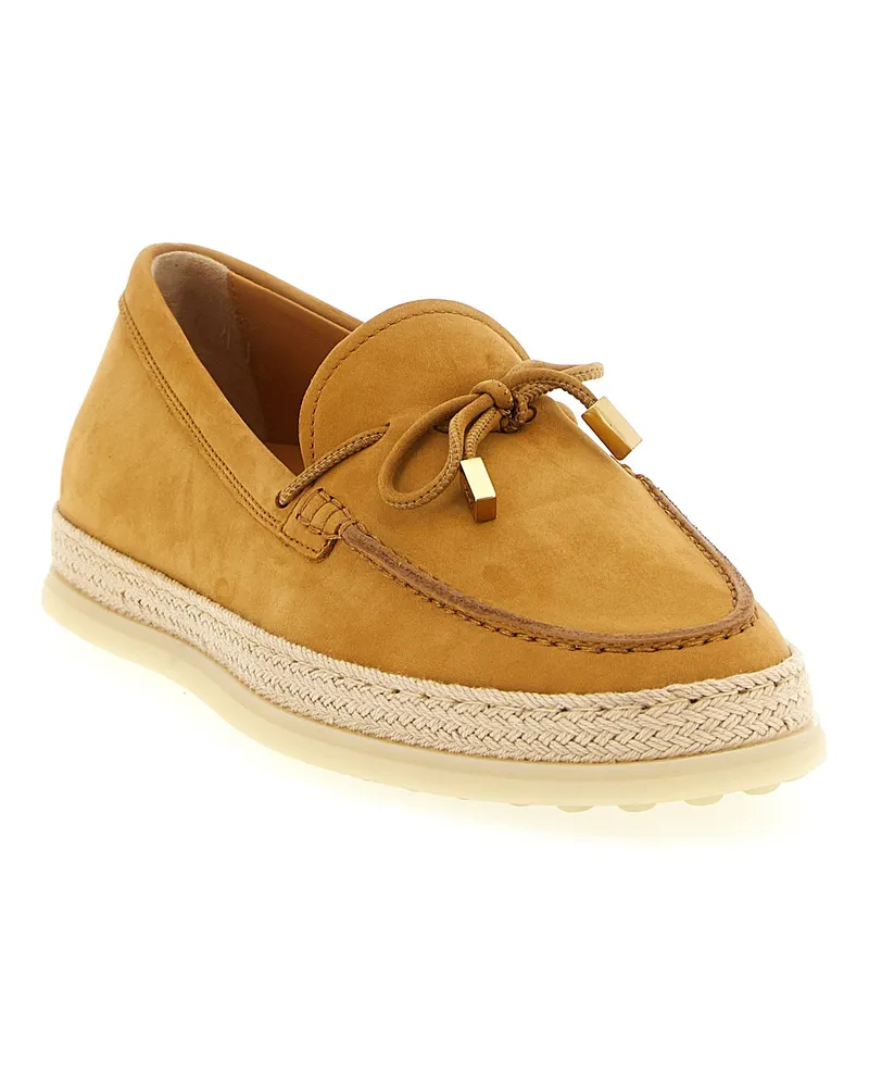 TOD'S Suede with Raffia Midsole Loafer — Gold Gold