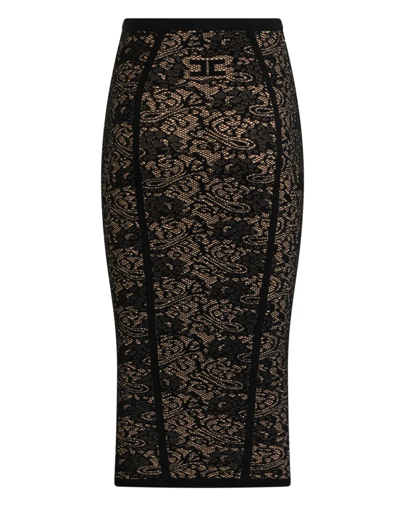 Elisabetta Franchi Lace-Patterned Midi Pencil Skirt — Black Black