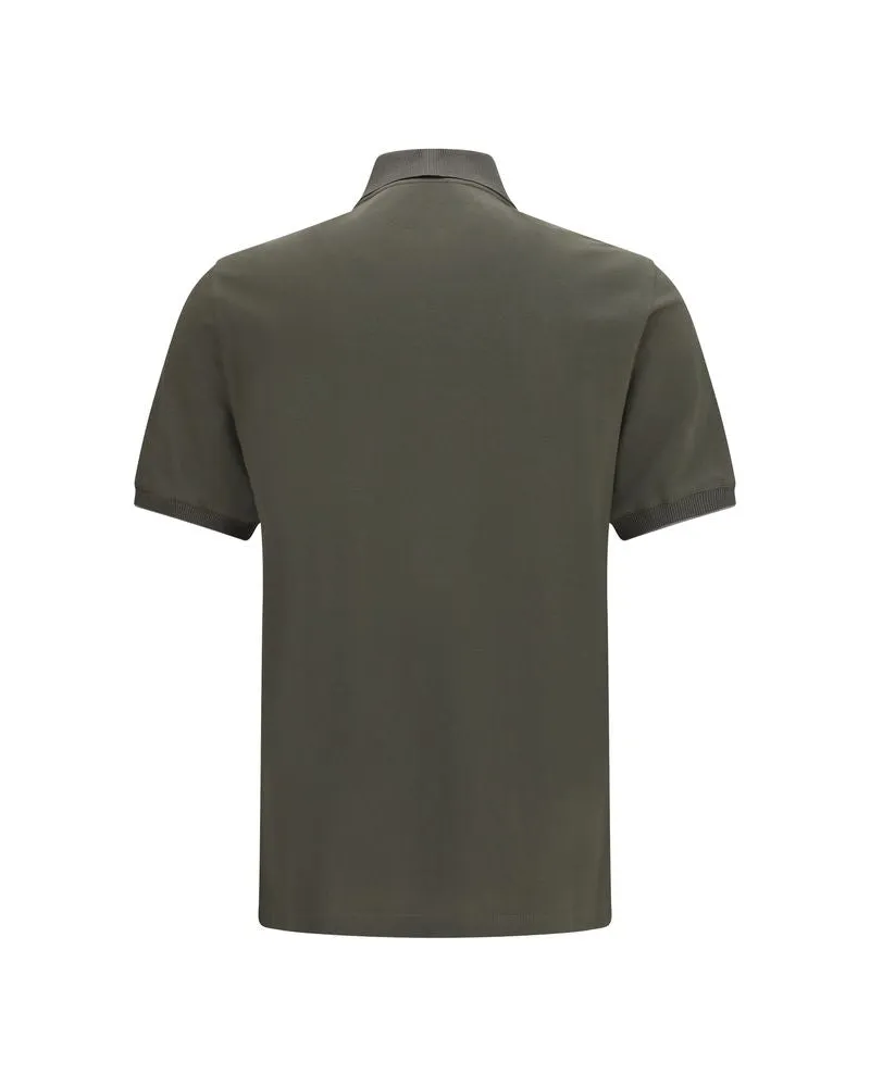 Brunello Cucinelli Men's Bicolor Cotton Polo Shirt Green