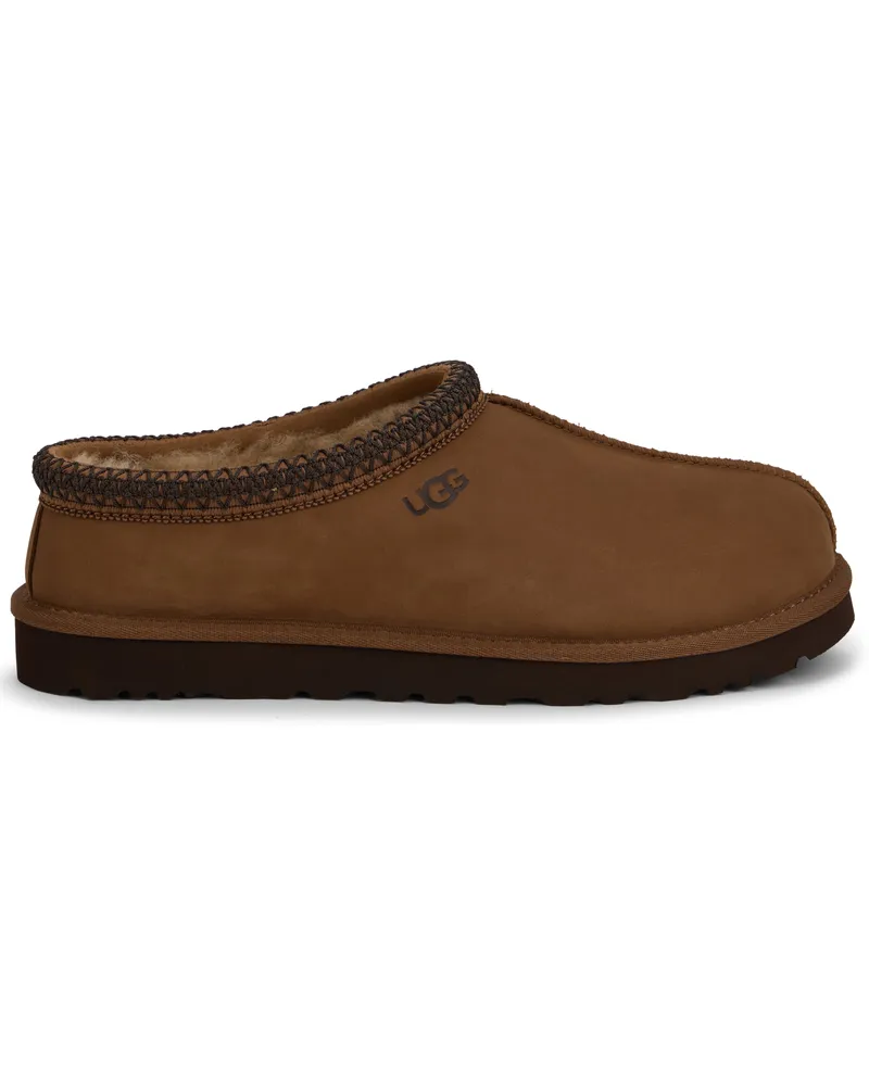 UGG Men's Leather Slides Tasman Ii Dark Chestnut Sheep Flip Flops Dark