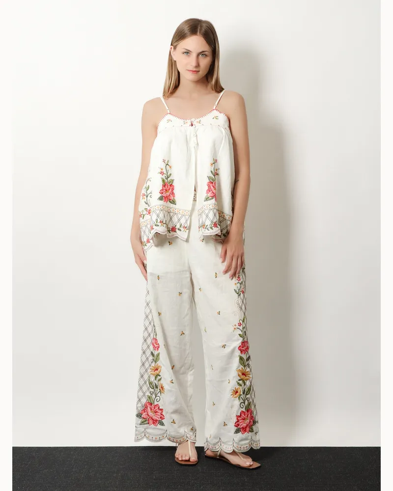 FARM Rio Women's Top Embroidered Linen And Viscose White T-Shirts & Jerseys White