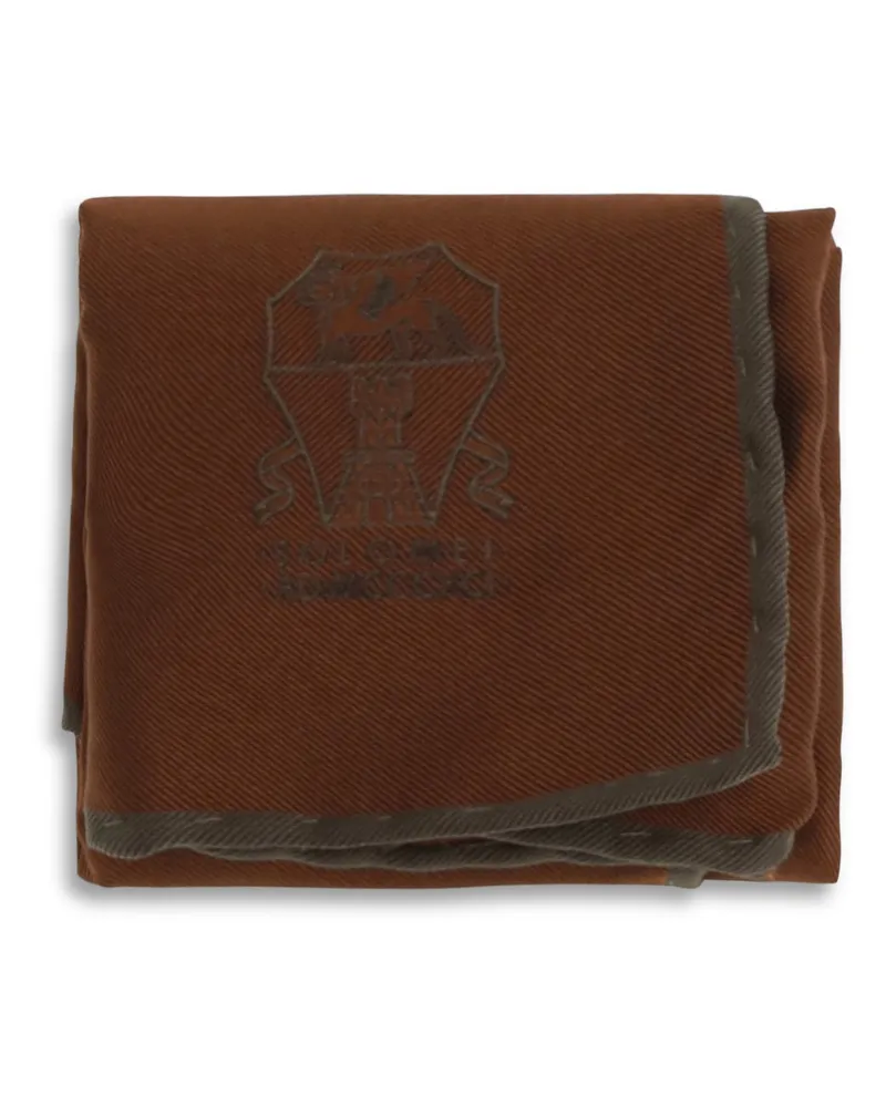 Brunello Cucinelli Silk Logo Pocket Square — Brick Brick