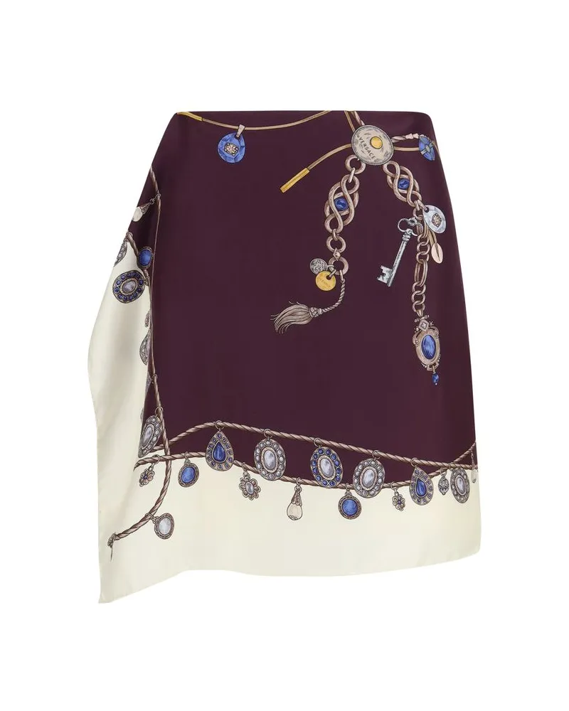 Versace Stolen Jewels Print Silk Skirt — Bordeaux Bordeaux