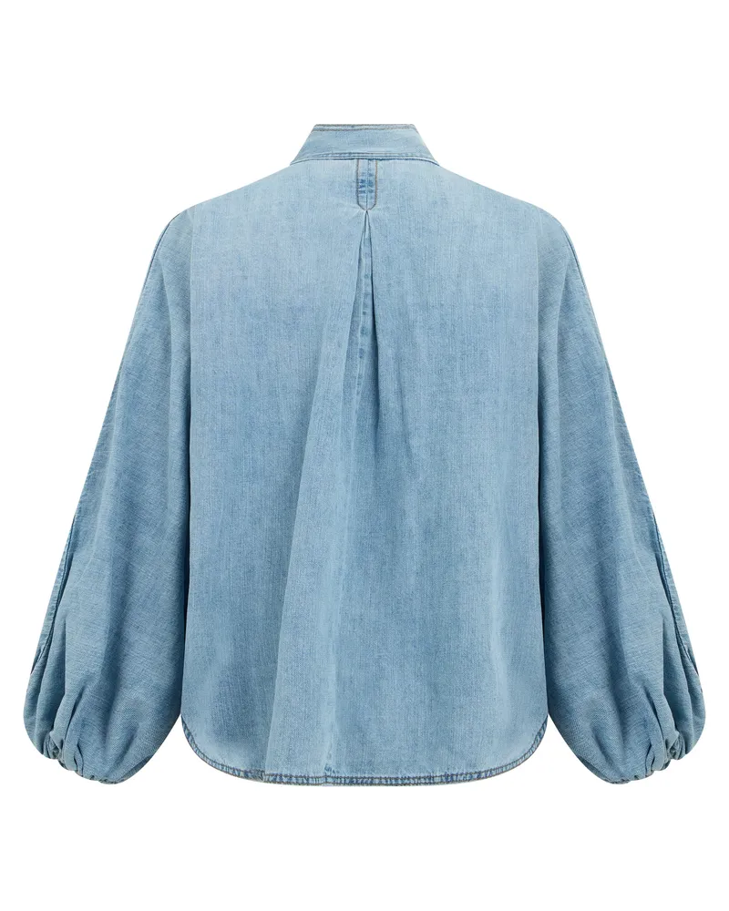 Zimmermann Women's Denim Shirt With Bow Skylark Cotton Blue