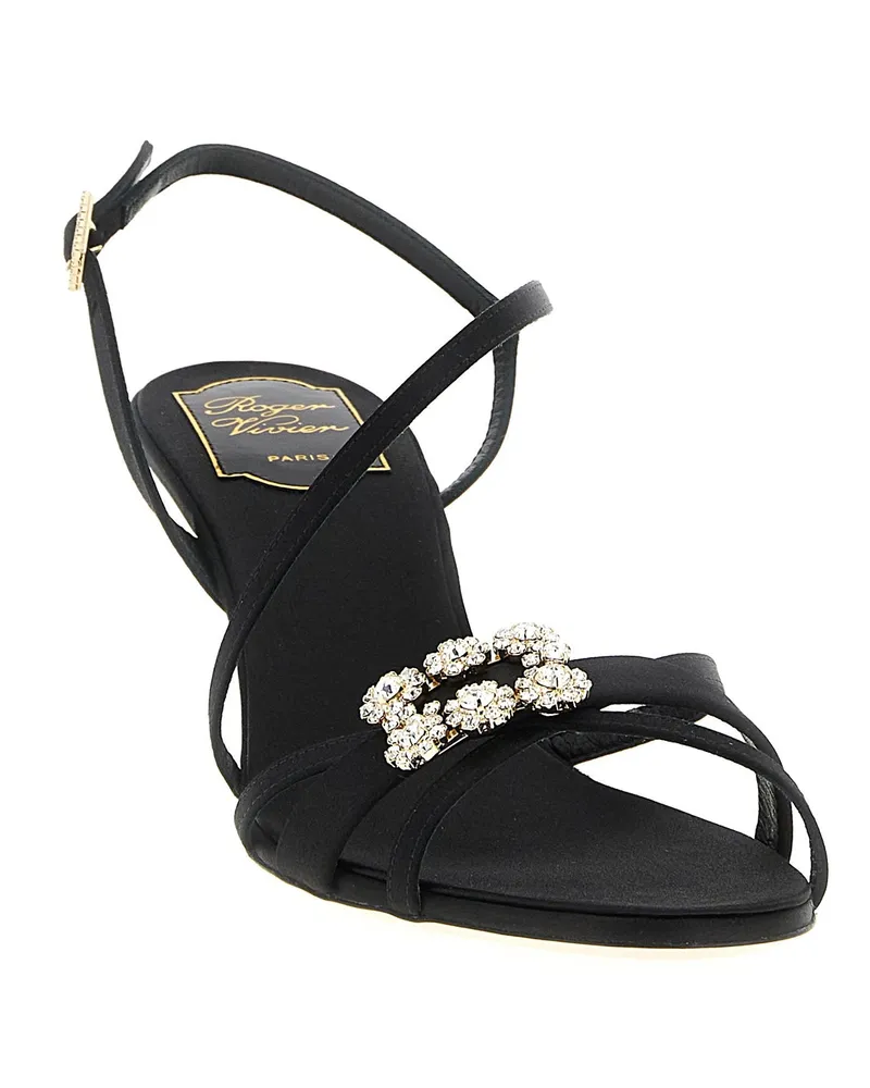 Roger Vivier Mini Flower Strass Heel Sandal — Black Black