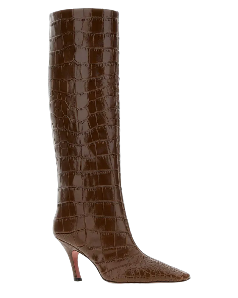 Amina Muaddi Brownprinted Stivali Boot Brown