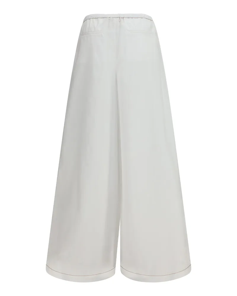 Marni Women's Wide-Leg Draped Pants Lily White Cotton Trousers White