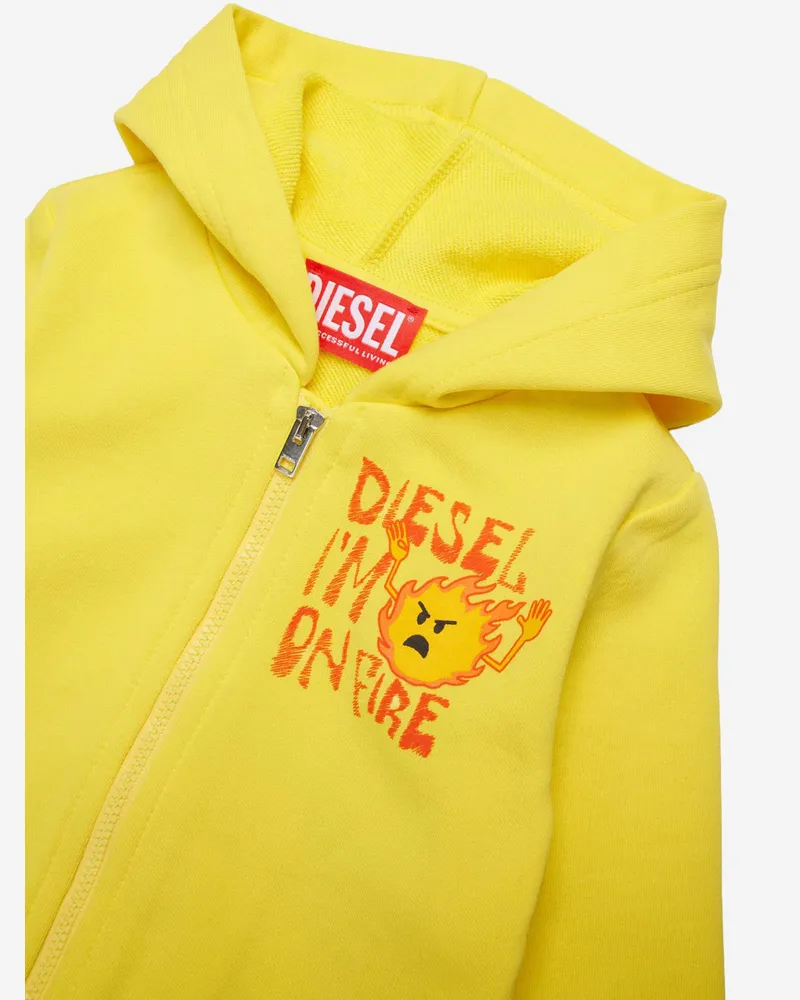 Diesel Boys' Sweatshirt Spilb Cotton Yellow Hoods & Sweatshirts Yellow