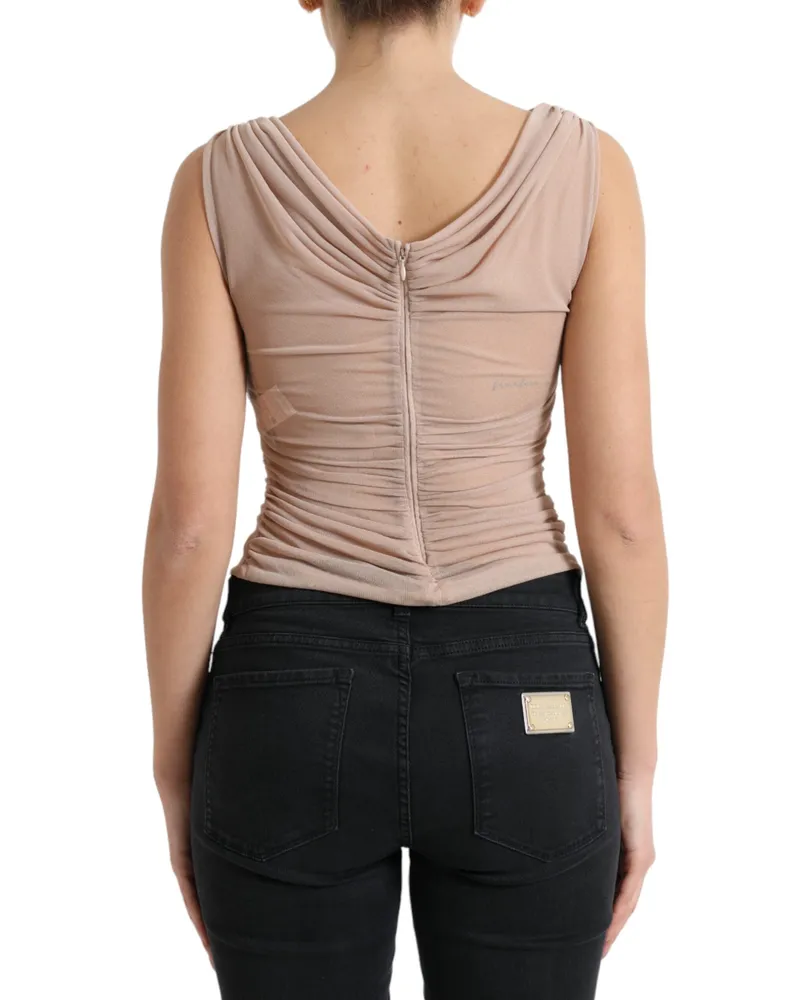 Dolce & Gabbana Women Beige Viscose V-Neck Sleeveless Tank Top Nylon Beige