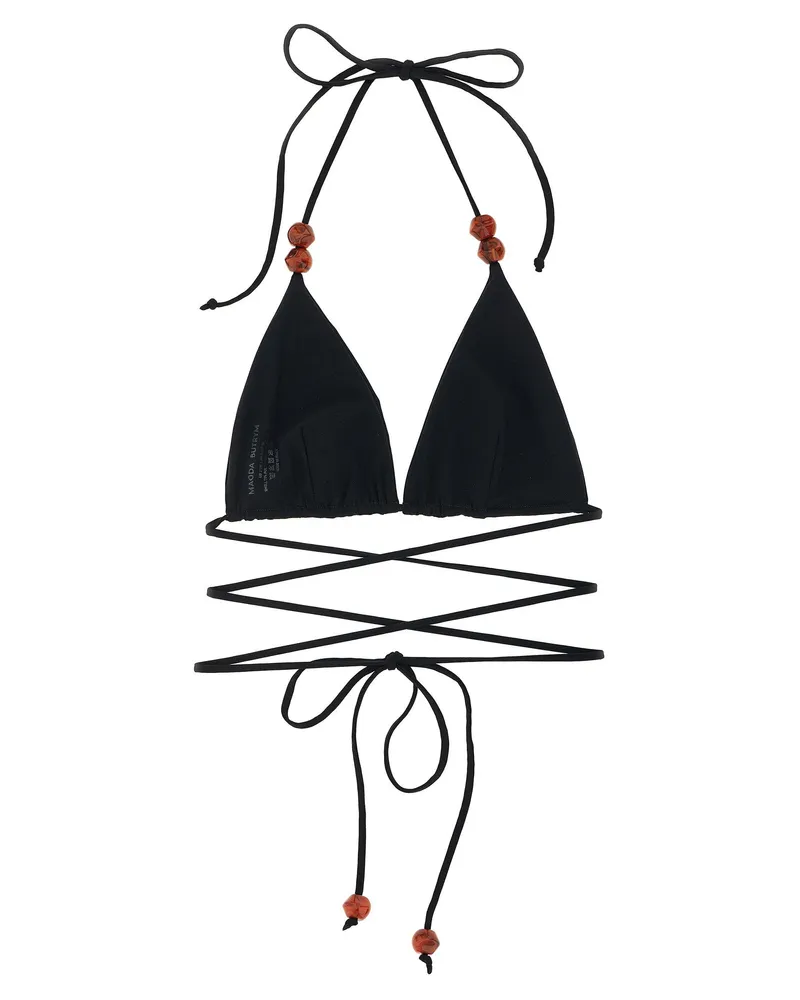 Magda Butrym Beaded Lace Triangle Bikini Top — Black Black