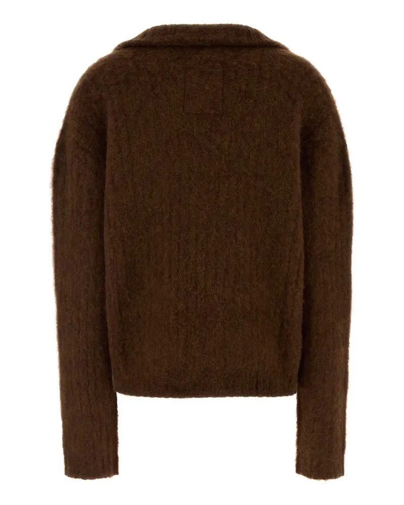 Uma Wang Women Brown Stretch Alpaca Blend Oversize Polo Shirt Mustard Maglie Sweater Brown