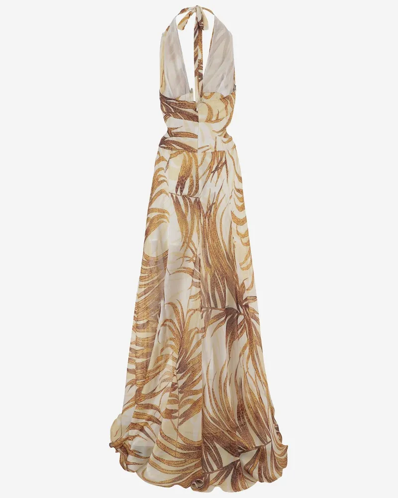 Just Cavalli Women's Tropical Print Long Dress Beige Polyester Beige