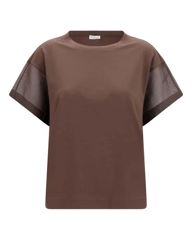 Brunello Cucinelli Women's Cotton T-Shirt Dark Brown Knitwear Sweater Brown