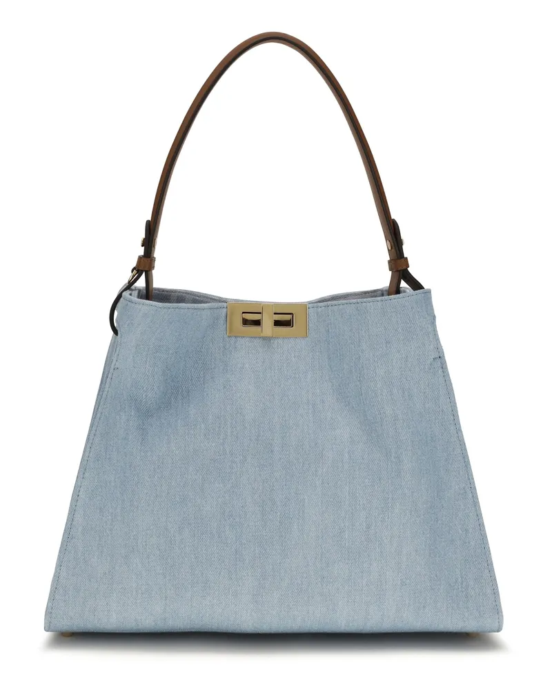 Fendi Women's Handbag Way Denim Calf Leather Shoulder Bags Blue