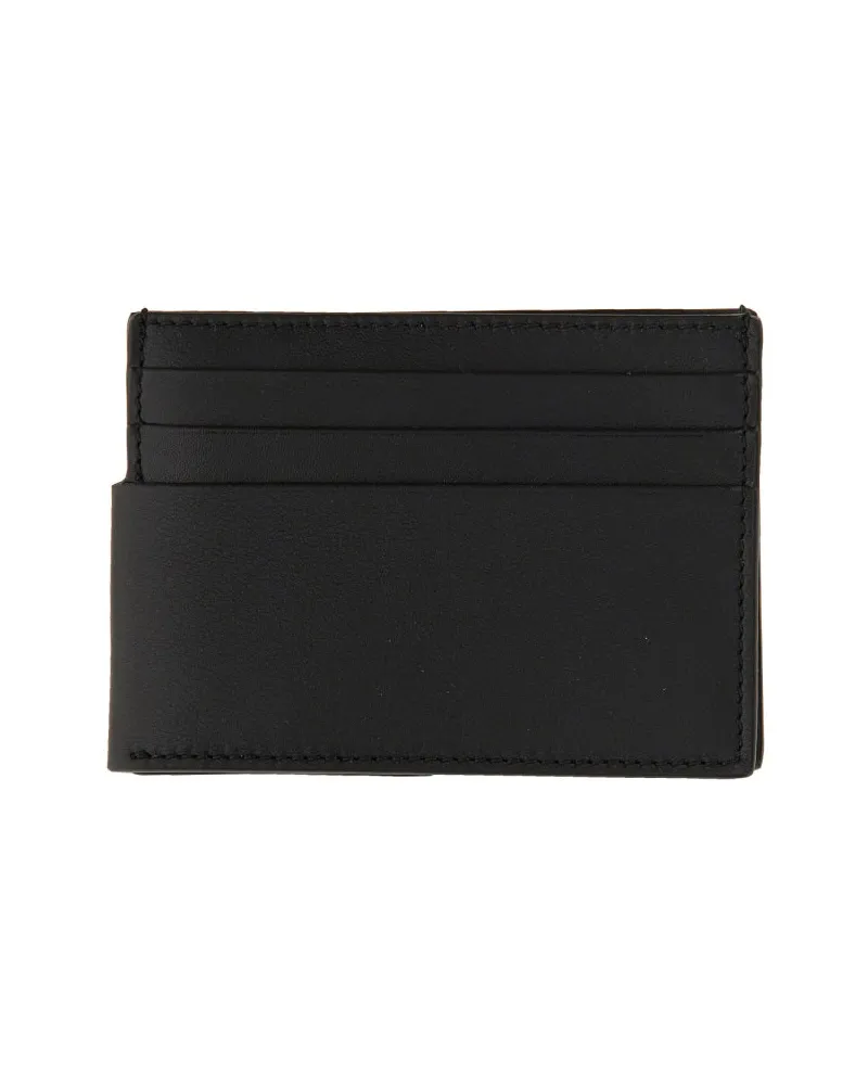 Alexander McQueen Logo-Print Calfskin Card Case — Black Black