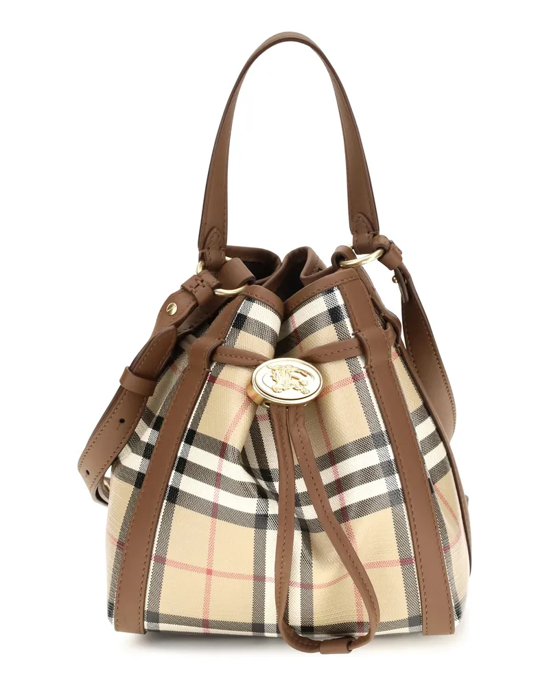 Burberry Women's Bucket Bag Mini Check Archive Beige Calf Leather (bos Taurus Beige