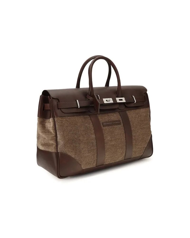 Brunello Cucinelli Men's Brown Calf Leather Bos Taurus Luggage And Travel Bag Brown
