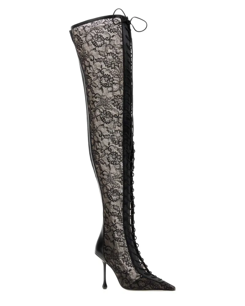 Jimmy Choo Women's Black Lace And Nappa Leather Scarlett Boots Blackblack Scarpe Con Tacco High Heel Shoes Black