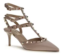 Women's Rockstud Pumps Poudre Calf Leather Bos Taurus High Heel Shoes