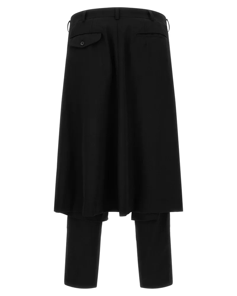 Comme des Garçons Hybrid Wool Skirt Panel Trousers — Black Black