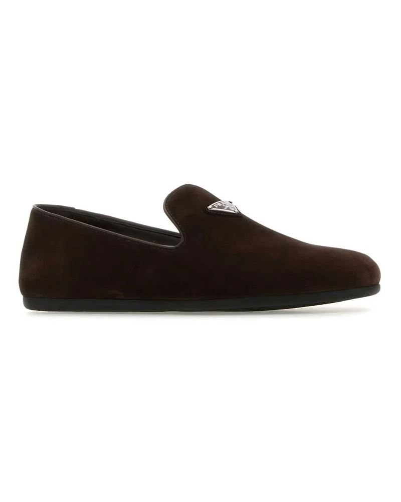 Prada Men's Dark Brown Suede Loafers Moro Mocassini Brown