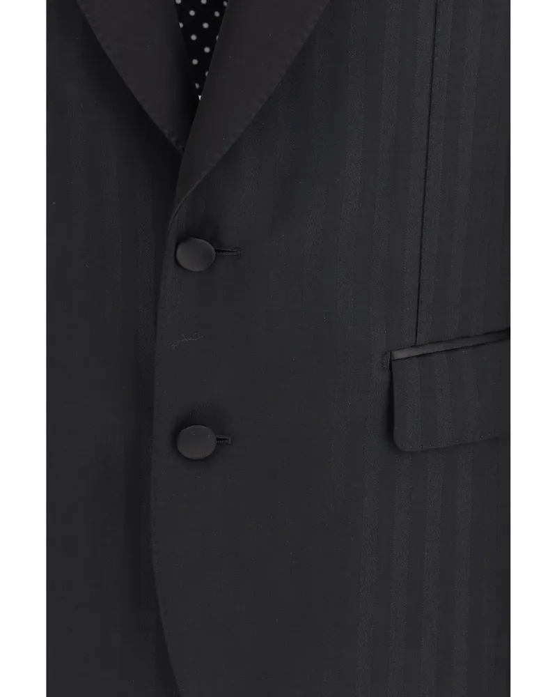 Dolce & Gabbana Striped Wool Fleece Blazer — Black Black