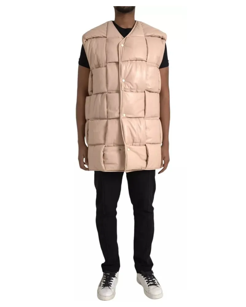 Bottega Veneta Men's Beige Quilted Sleeveless Calf Leather Jacket Clothing Beige