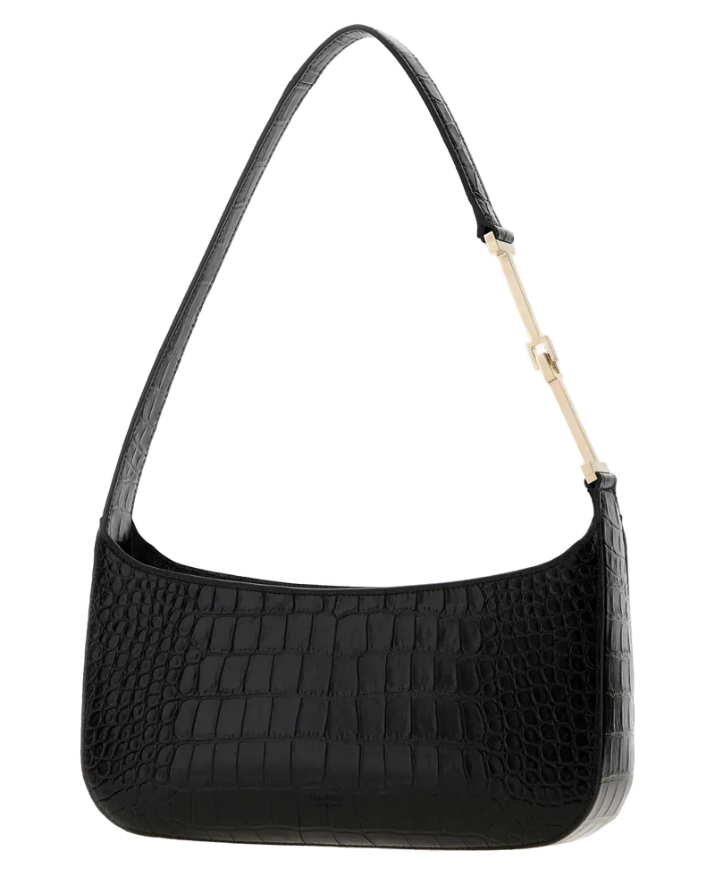 Tom Ford Crocodile-Embossed Shoulder Bag — Black Black