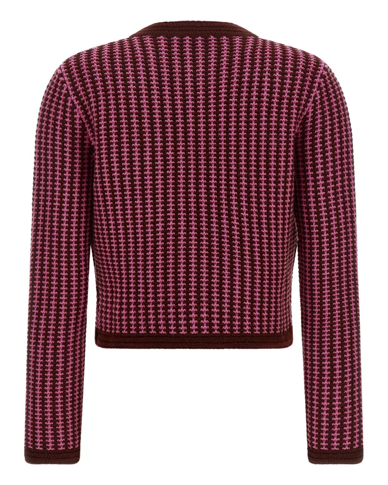 Versace Two-Tone Crochet Wool Cardigan — Pink Pink