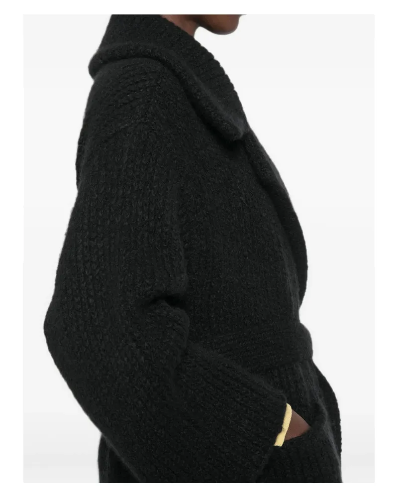 Alanui Ribbed Knit Cashmere Silk Coat — Black Black