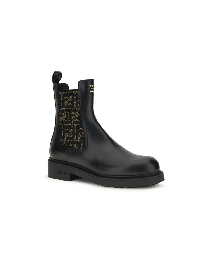 Fendi Women's Black Calf Leather Bos Taurus Ankle Boots Black