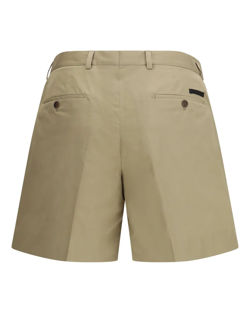 Prada Tailored Cotton Bermuda Shorts — Beige Beige