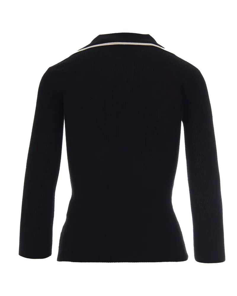 Elisabetta Franchi Women's Rib-Knit Polo Shirt Black-Butter Wool Elastane Tops Black/butter Black