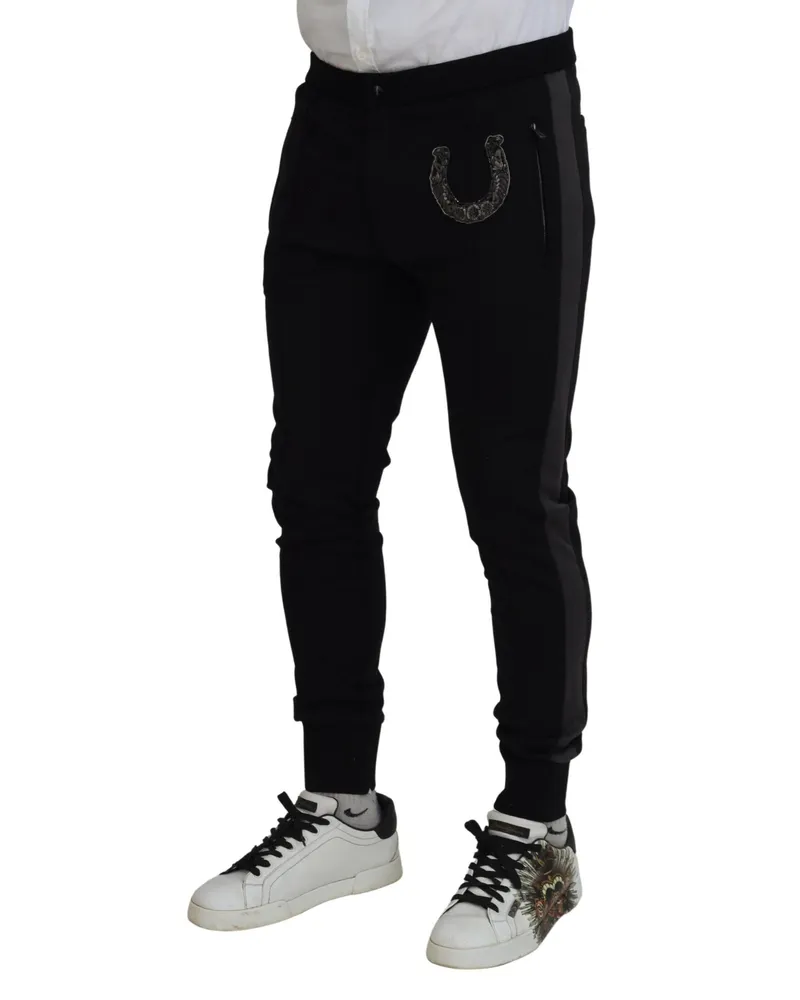 Dolce & Gabbana Men's Black Wool Horseshoe Jogger Pants Black