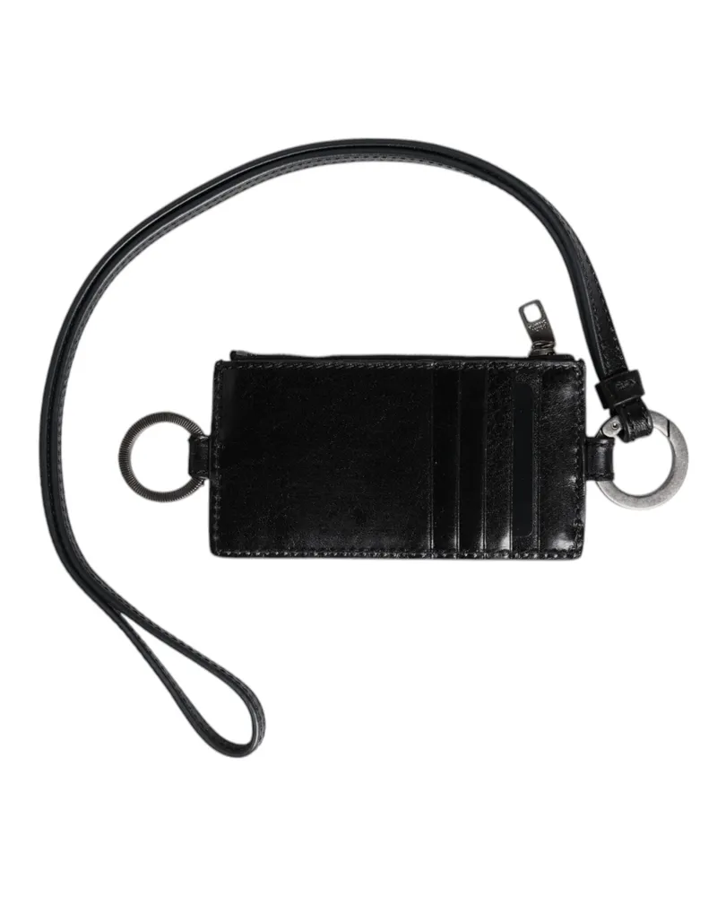Dolce & Gabbana Men's Black Leather Logo Embossed Lanyard Card Holder Wallet Horse Black