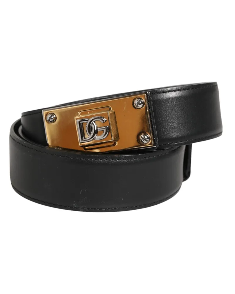 Dolce & Gabbana Men's Black Leather Classic Metal Logo Buckle Belt 100lf Black