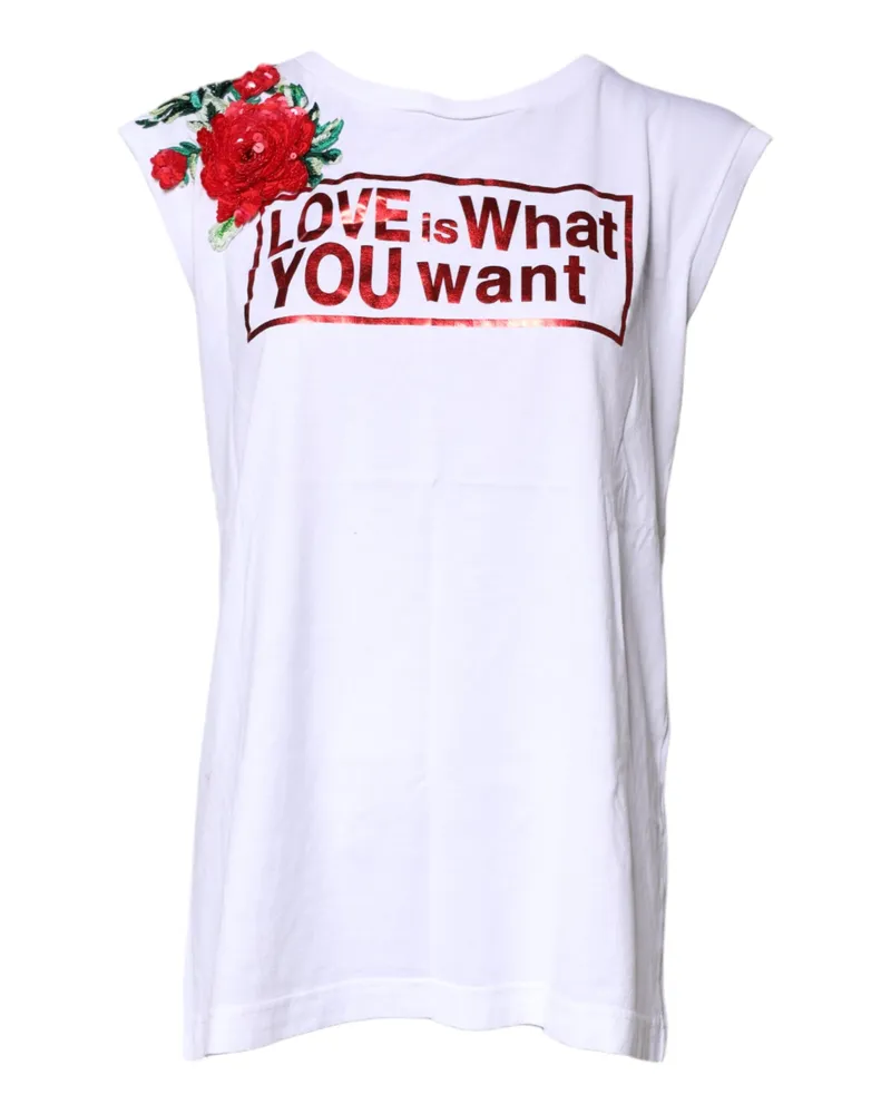 Dolce & Gabbana Women's White Floral Graphic Print Sleeveless Tank Top Cotton White