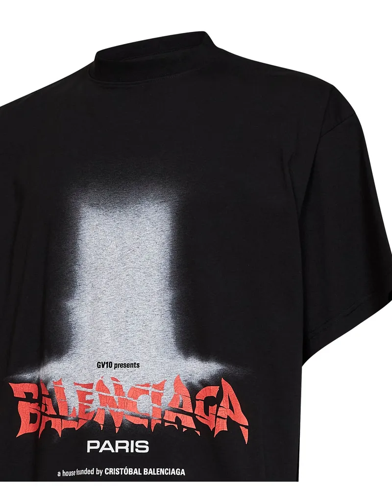 Balenciaga Men's T-Shirt The Door Black Cotton T-Shirts And Polos Black