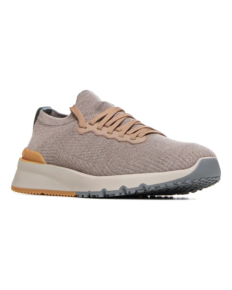 Brunello Cucinelli Men's Sneakers Wool Knit Beige Trainers Beige