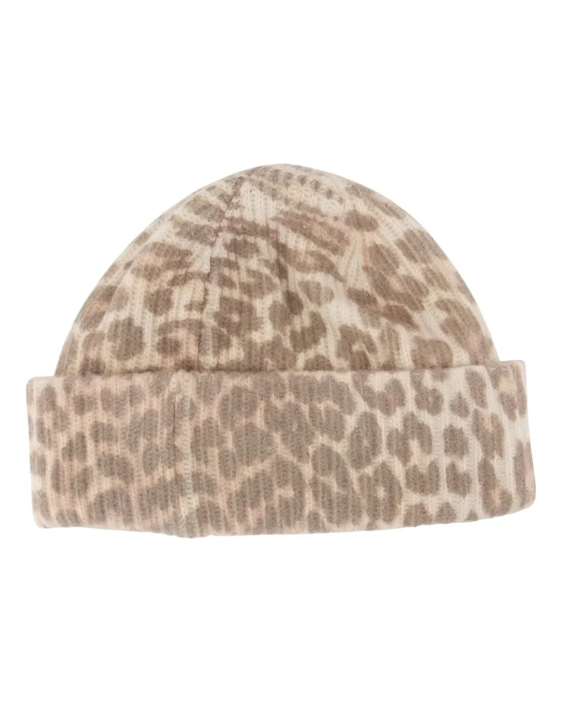 Ganni Women's A6658-943 Graphic Leopard Wool Beanie Brown Brown
