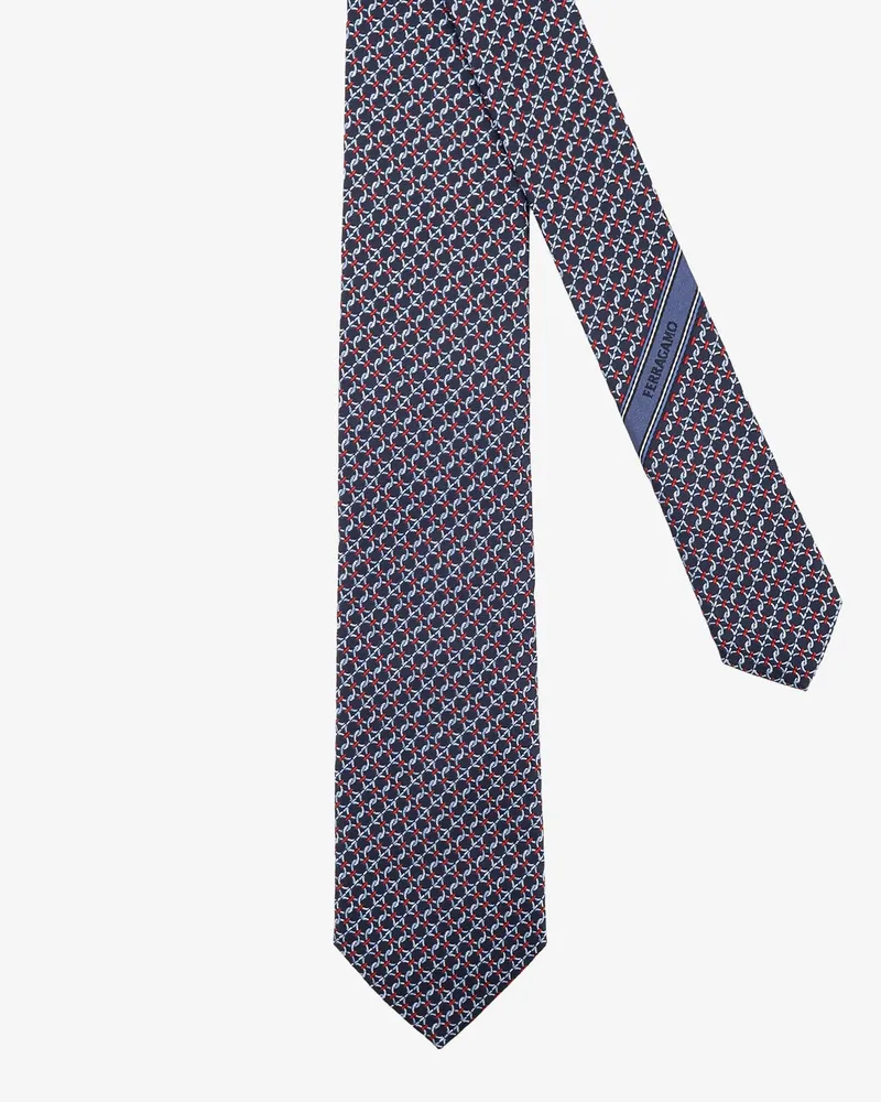Ferragamo Men's Silk Tie Intreccio Blue Ties & Bow Blue