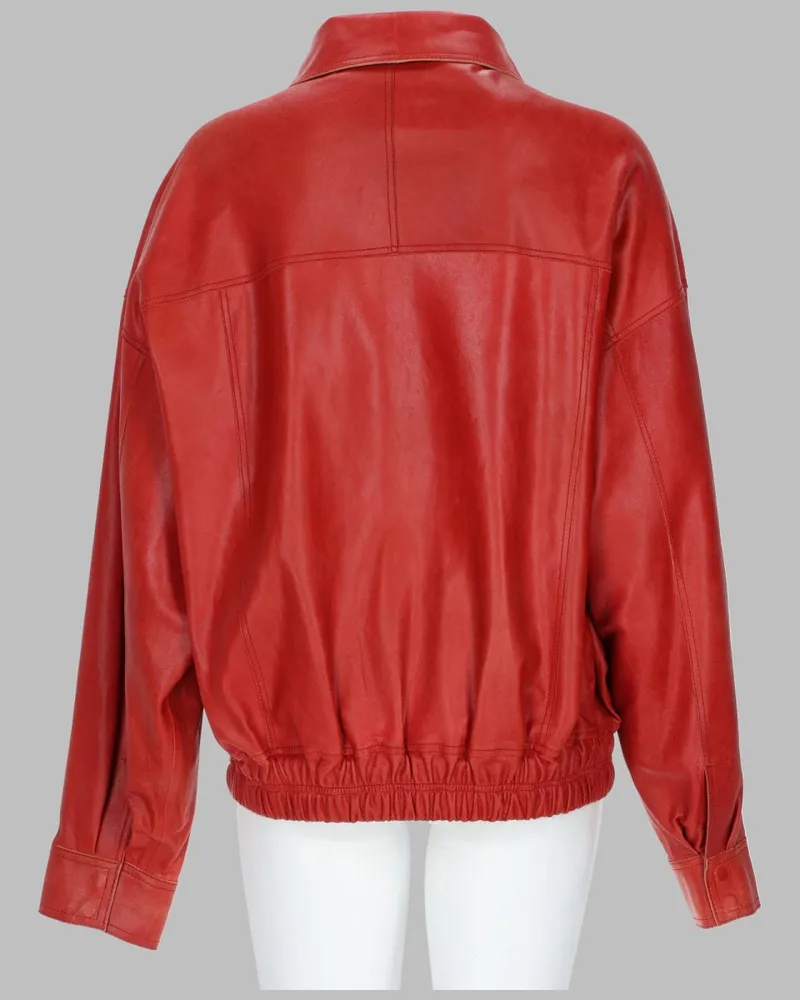 ALYSI Leather Bomber Jacket — Red Red
