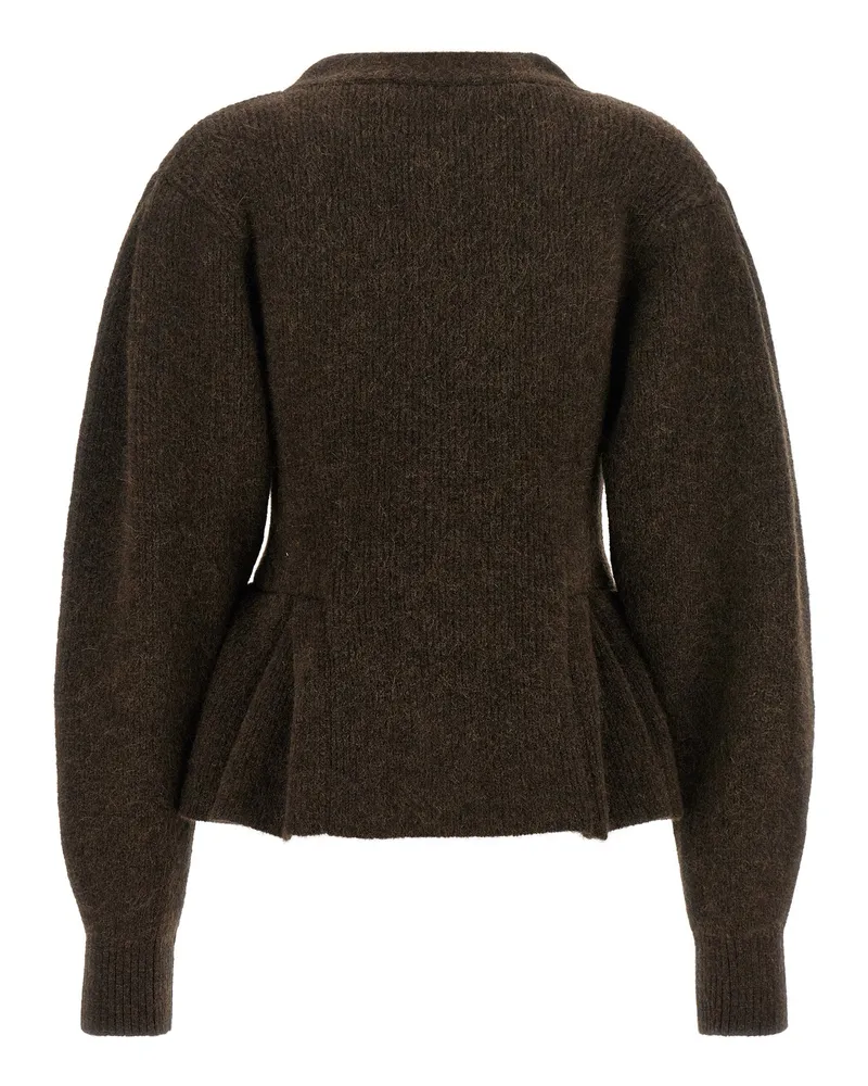 ROTATE Birger Christensen Peplum Wool-Alpaca Blend Cardigan — Brown Brown
