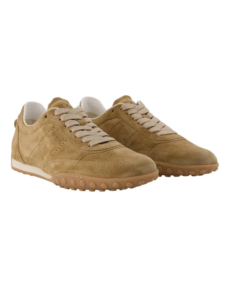 TOD'S Women's Sportiva Sneakers - Tods Leather Brown Calfskin Shoes Camel