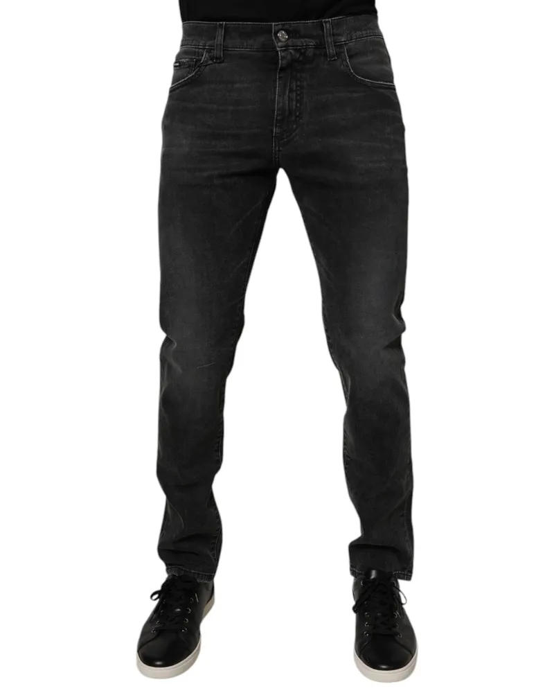 Dolce & Gabbana Black Cotton Stretch Skinny Men Denim Jeans Elastane Clothing Black